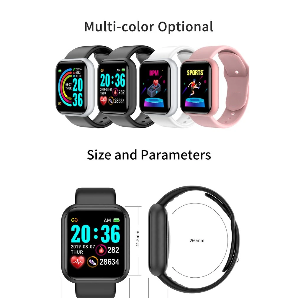 

Y68 Bluetooth Bracelet Color Screen Bracelet Heart Rate Sports Fitness Step Breathing Light For Children Men Women Watch Hours