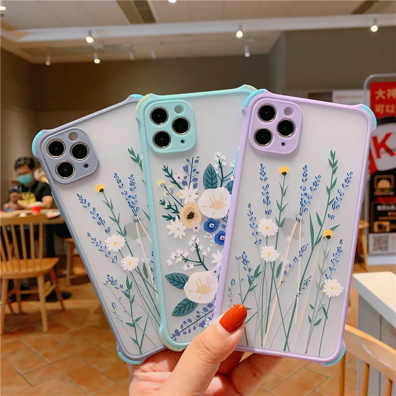 

Fashion Flowers Leaves Phone Case For iPhone 11 Pro SE 2020 X XR XS Max 8 7 Plus Camera Protection Shockproof Hard PC Cover