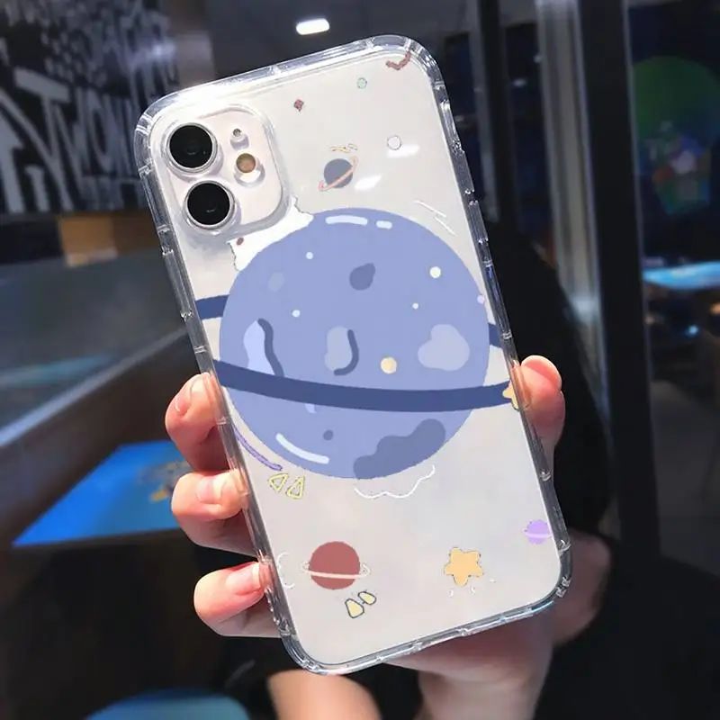 

Cute Cartoon Astronaut Planet Phone Case Transparent soft For iphone 5 5s 5c se 6 6s 7 8 11 12 plus mini x xs xr pro max