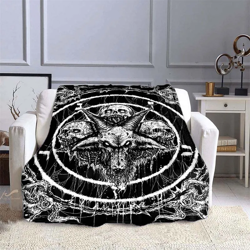 

Skull Throw Blanket Satan Plush Blanket Halloween Decoration Soft Panther Skull Cozy Blankets for Sofa Chair Bed blankets