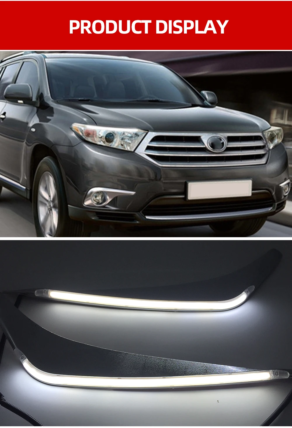2 шт. для Toyota Highlander 2012 2013 Светодиодный дневной ходовой светильник, желтый сигнал поворота, реле, автомобильный головной светильник, украшение для бровей