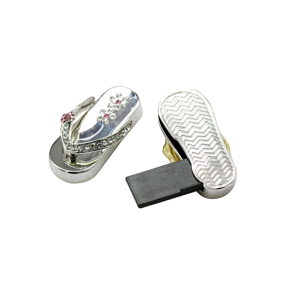 Металлический шлепанцы со стразами обувь USB флэш накопитель 128 Гб карта памяти