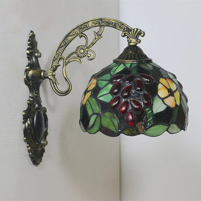 Европейские винтажные витражные настенные лампы виноград светильник для