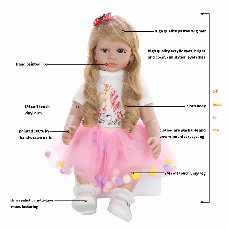 

60cm Cotton Body Bebe Reborn Girl Toys Dolls For Children Princess Playmates Realistic Reborn Baby Doll Lifelike Newborn