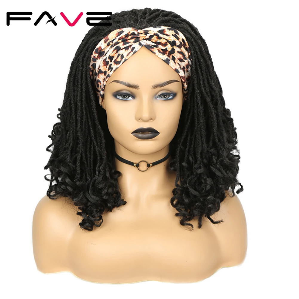 

Fave Black парик с головной повязкой синтетический полудред, вьющийся парик, шарф-тюрбан, термостойкие волосы из волокна для чернокожих женщин, ...