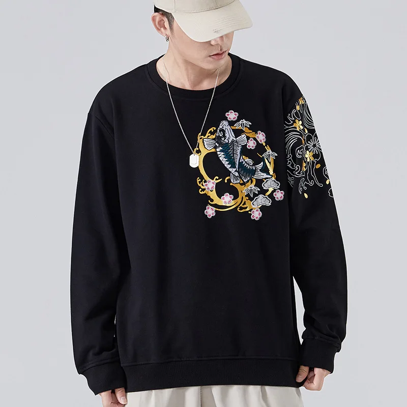 

China Embroidery Men's Pullover Menswear Oversize Clothing Men's Hatless Wear Trendy Street Dance New Year Christmas Sweatshirt