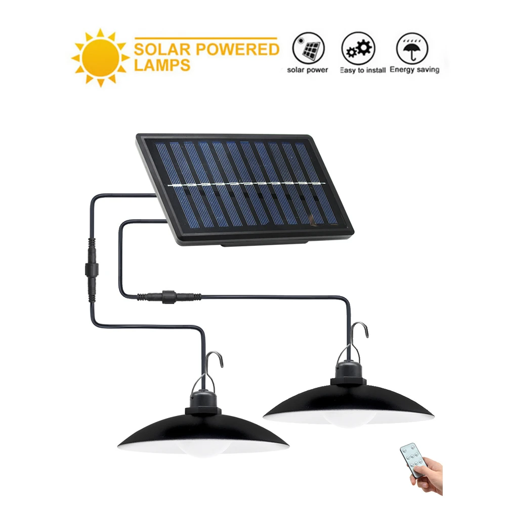 

remote 30 led 2 head Retro Lampshade Solar Pendant Chandelier solar Split Wall Light Outdoor Light Extension Cord Waterproof Gar