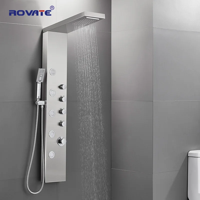 

ROVATE 4 in 1 Shower Panel System, Stainless Steel Shower Tower with 3 Sets Handheld Shower
