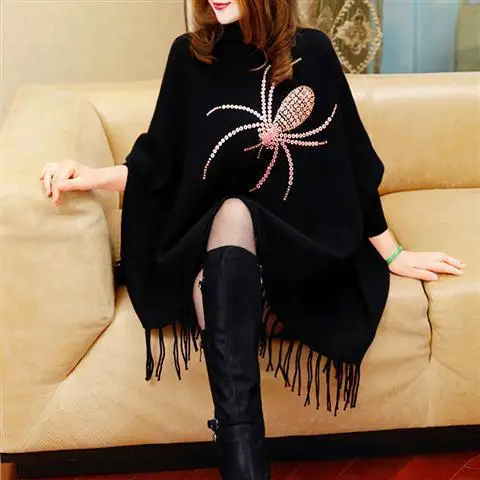 

New winter turtleneck tassel knit sweater bat shirt coat