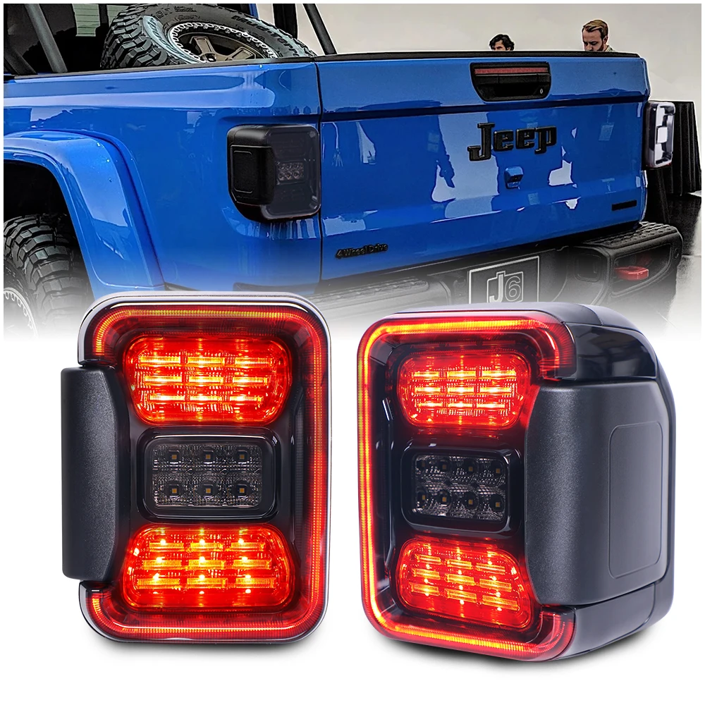 

2pcs Black Rear LED Tail Light Lamp Taillight with Turn Signal Running Brake Reverse Running Light For Jeep Gladiator JT halogen