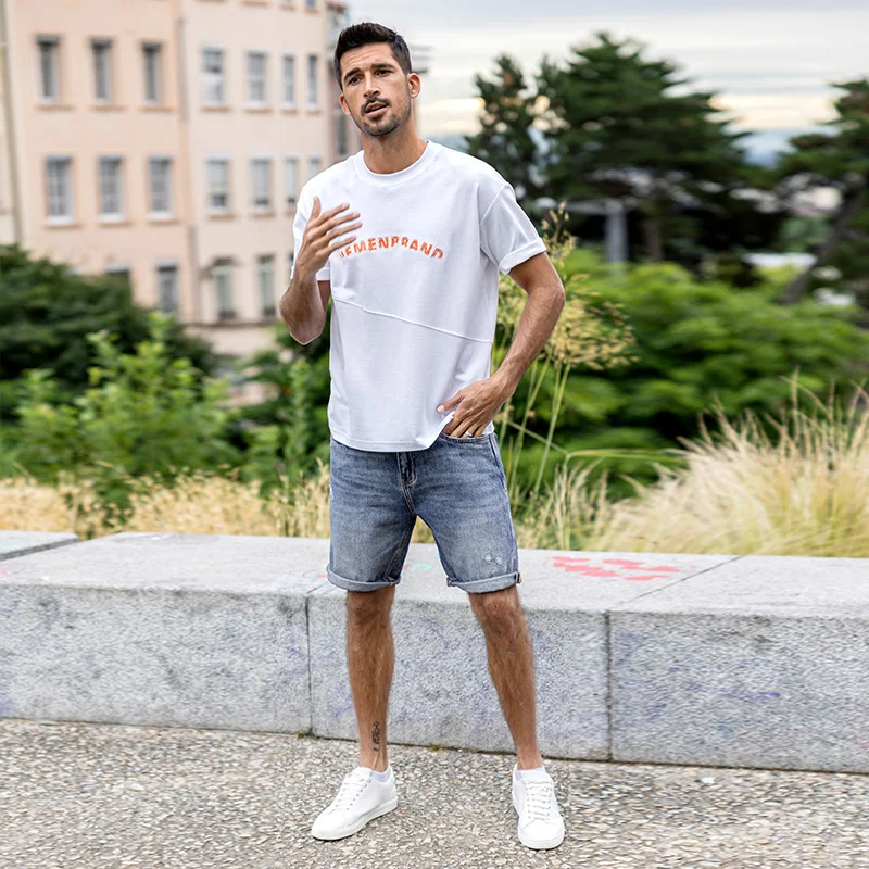 Мужские Изношенные джинсы KUEGOU черные джинсовые шорты с принтом пейсли и