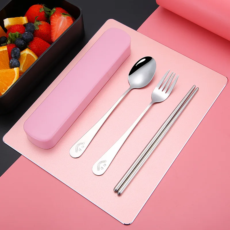 

3Pcs/Set Stainless Steel Portable Tableware Set With Box Stainless Steel Chopstick Spoon Fork For Kids School Outdoor Picnic