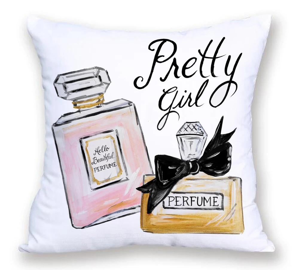 Наволочка для подушки в виде флакона духов с ручной росписью современный модный