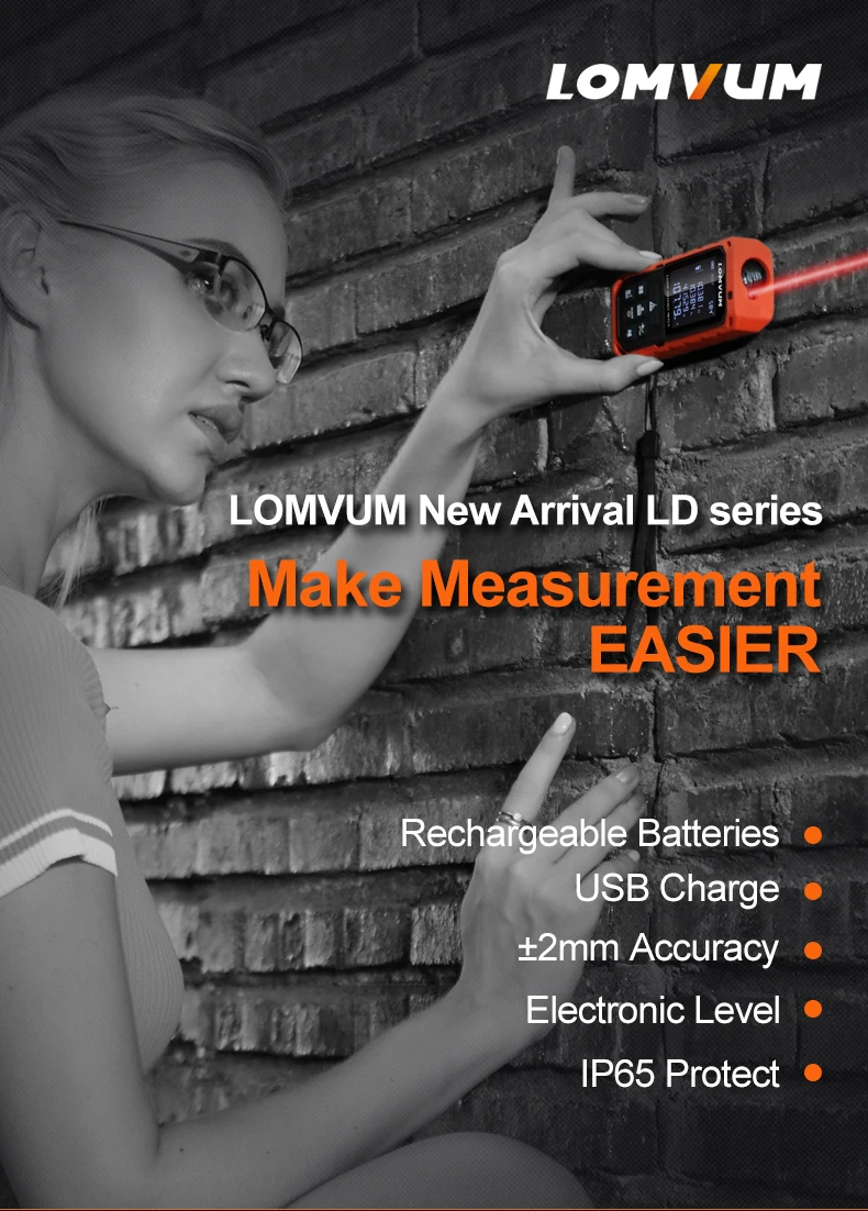 LOMVUM Новое поступление 100 м LD дальномеры цифровой перезаряжаемый аккумулятор автоматический лазерный измеритель расстояния измерительные приборы