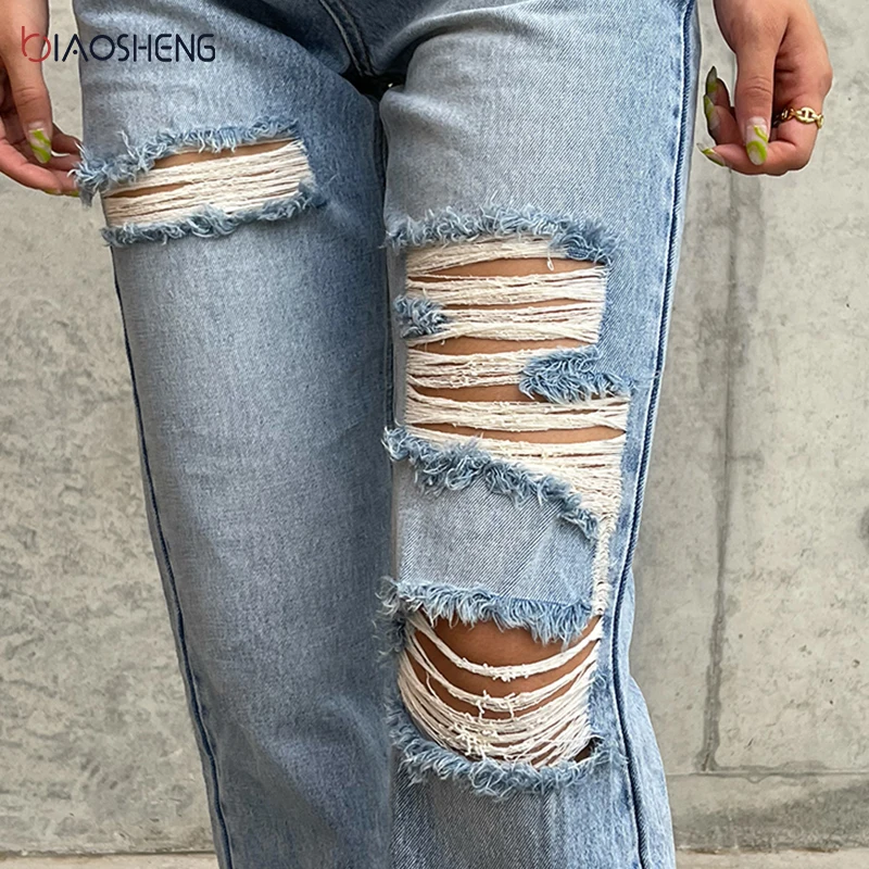 

Ripped Jeans Women High Waist Denim Trousers Fashion Pants 2021 Blue Loose Straight Jeans Baggy Mom Jeans Y2k Streetwear