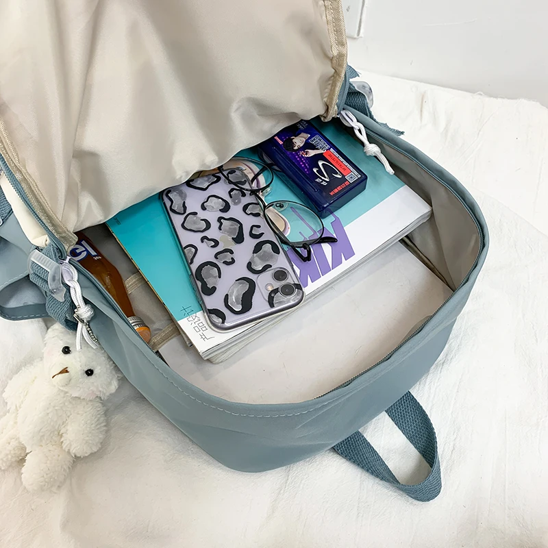 

DIFA New Waterproof Nylon Women Backpack Female Tuck Net Insert Buckle College Student Schoolbag Girl Cute Travel Backpack Bags