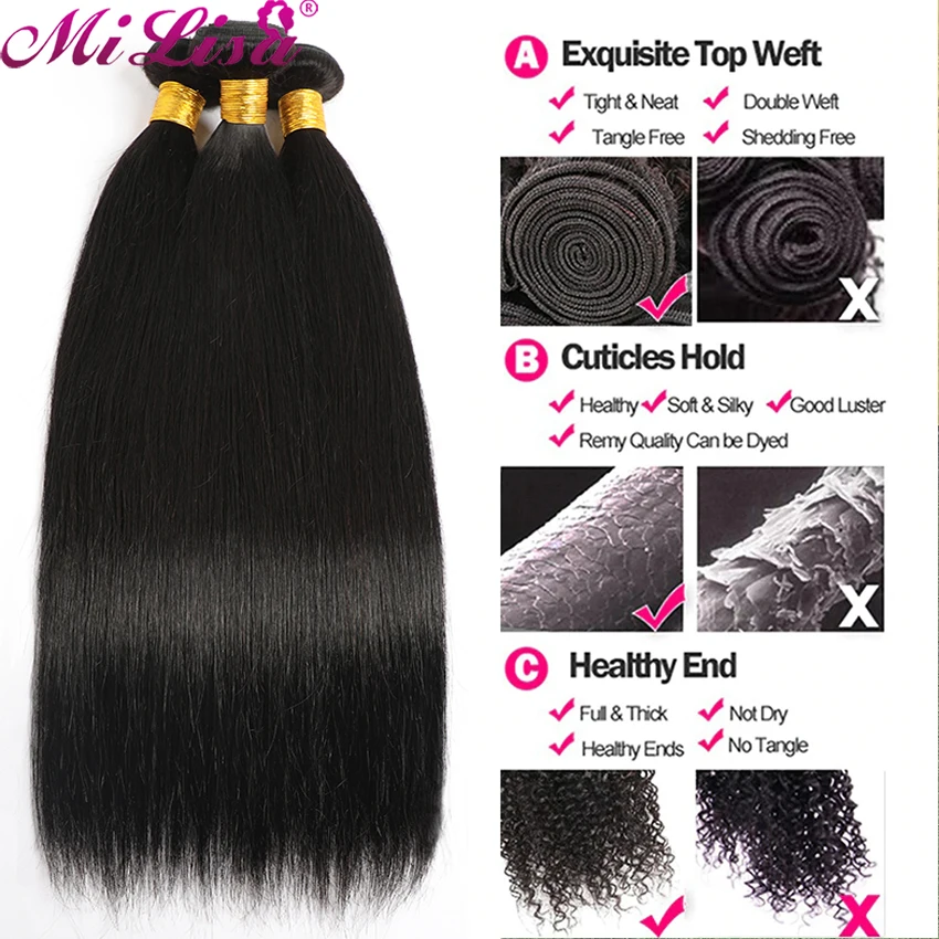 Mi Лиза прямые пряди с прямыми пучок человеческих волос 1 шт./лот человеческие