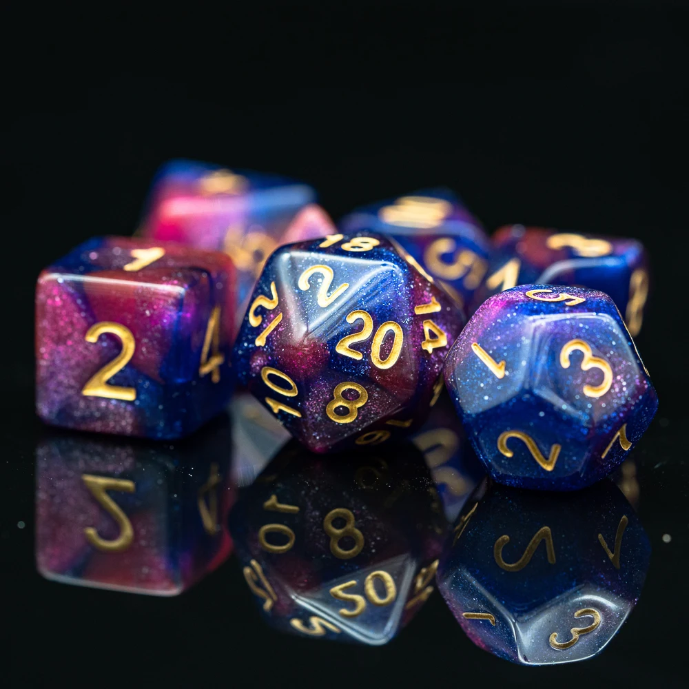 

Poludie 5 Sets/35 Pcs DND Dice Set Starry Sky Glitter Polyhedron Dice D4 D6 D8 D10 D% D12 D20 for Role playing game RPG MTG D&D