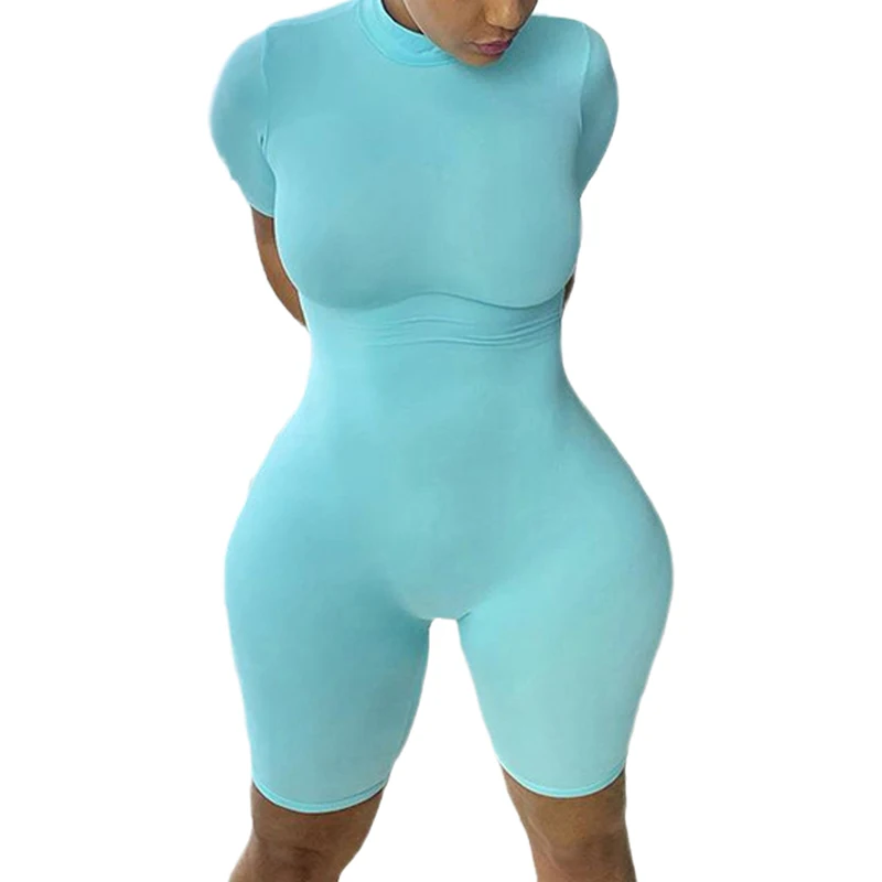 Женский пикантный комбинезон наряды пижама с коротким рукавом Однотонная синяя