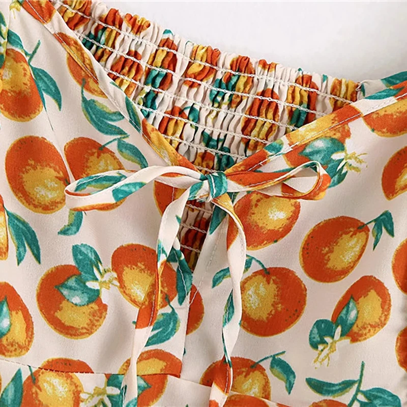 Женская модная короткая блузка с принтом фруктов и рукавами фонариками