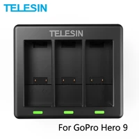 telesin 3 ways battery charger with led light charging box for gopro hero 9 black action camera battery accessories