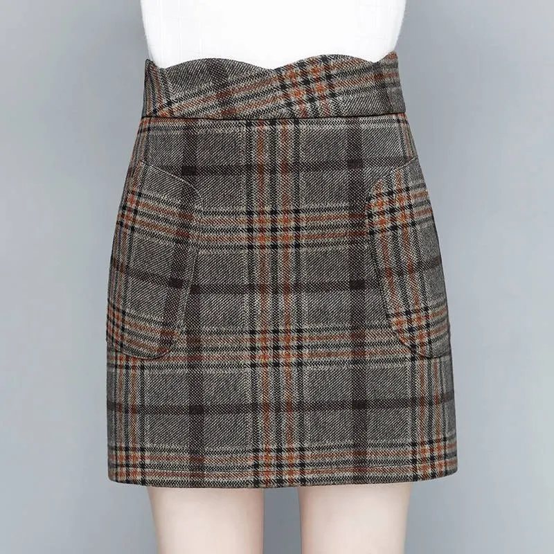 Осенняя Клетчатая Шерстяная Юбка Для Женщин 2020 зимнего размера плюс 4XL с высокой