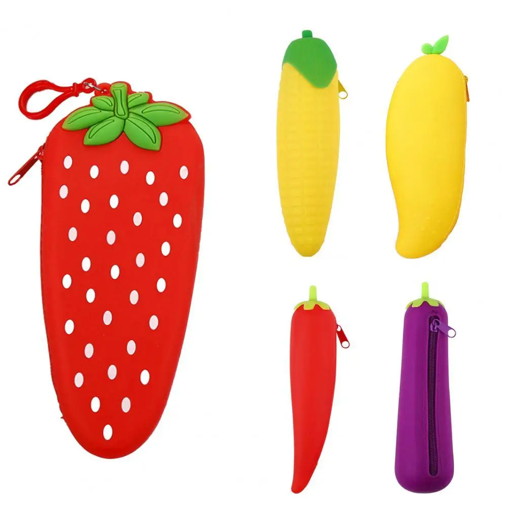 

Carrot Banana Fruit Silicone Pencil Case Storage Pen Bag Coin Purse Key Wallet Office Pencil Cases For Stationery School Supplie