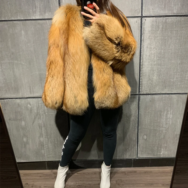 

natural women ladies jacket fox coat one body full pelt fur outwear