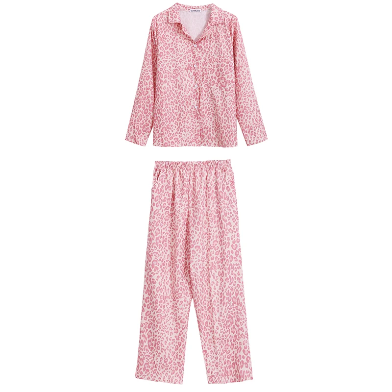 

Leopard Pajamas Home Wear Korean Cotton Women's Sleepwear Fashion Autumn Winter Long Sleeve Pyjamas Nightwear Pijamas Set