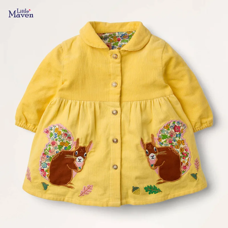 Little Maven-ropa de oto&ntilde;o para beb&eacute;s, apliques de animales, pana, Peter, Collar de ventilador, vestido de oto&ntilde;o para ni&ntilde;os de 2 a 7 a&ntilde;os-4