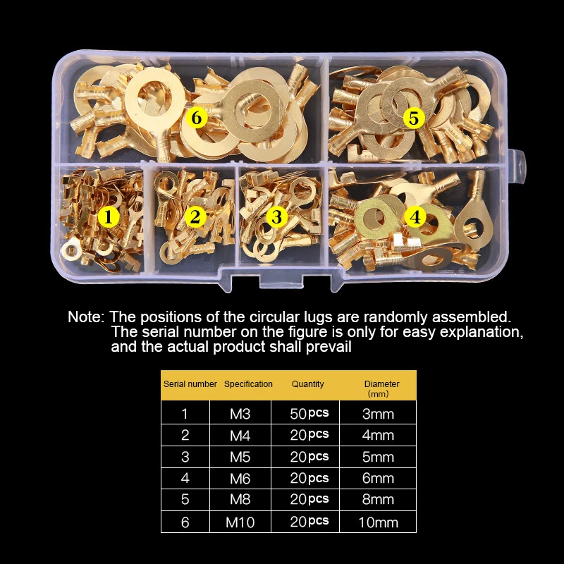 150PCS M3/M4/M5/M6/M8/M10 Ring Lugs Eyes Copper Crimp Terminals Cable Lug Wire Connector Non-insulated Assortment Kit | Обустройство