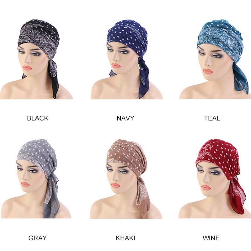 

Helisopus Cotton Paisley Pattern Print Women Scarf Turban Muslim Pre-Tied Bandanas Hijabs Multi-Function Head Wrap Accessories