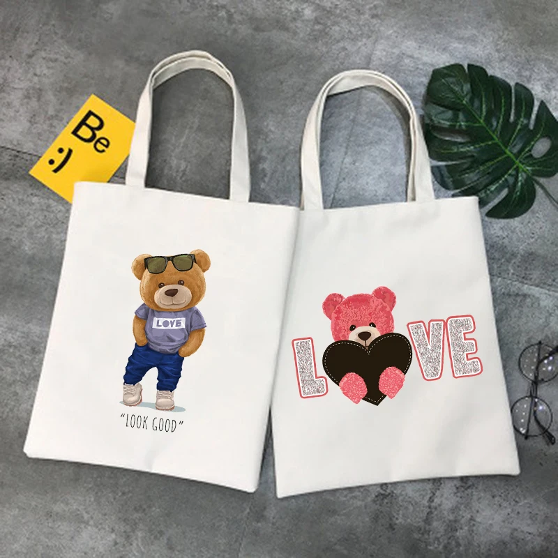 

Женская сумка для покупок в стиле Харадзюку Bearcartoon, тканевые сумки-тоуты, женские экологически чистые многоразовые сумки на плечо, сумка на ...