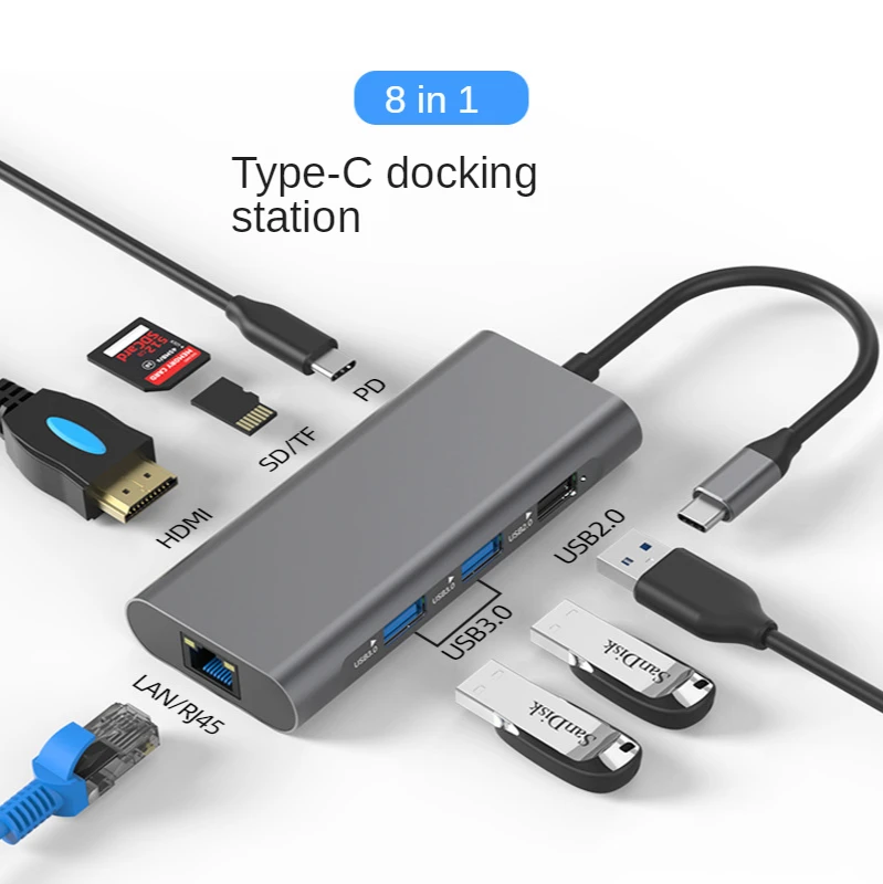 

USB-хаб 8 в 1, совместимый с USB 3,0 и HDMI
