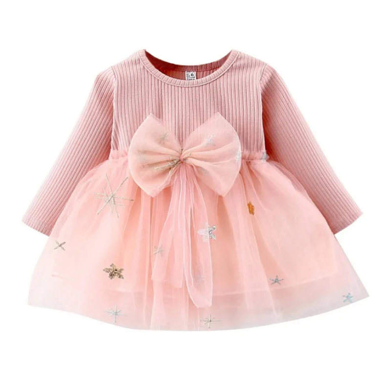 

Children Girls Sweet Dresses Kids Girls Autumn Winter Long Sleeve Big Bow Tutu Dress Children Princess Party Dress