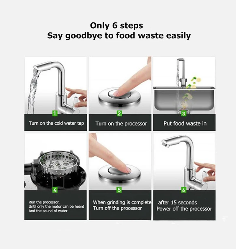 

560W Household Food Waste Disposer Food Residue Crusher Sewer Garbage Disposal Crusher Stainless Steel Kitchen Sink Appliances