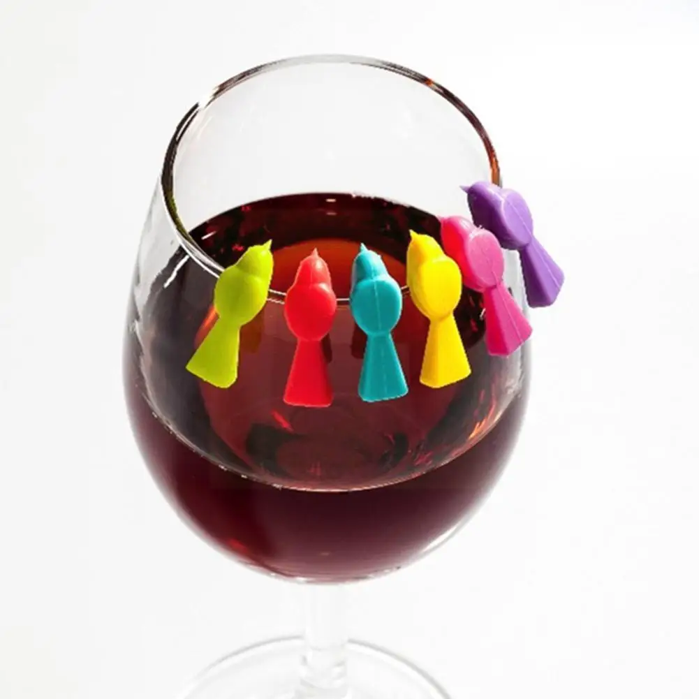 

6/set Bird Tits Silicone Cup Identify Label Party Wine Glass Marker Cup Bottle Recognizer Wine Tags Glass Drink V9g3