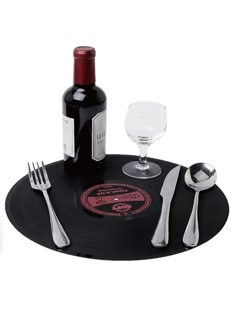 

Retro Vinyl Record Coaster Placemat Round Heat Resistant Silicone Drink Mat Pad