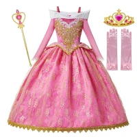 disney sleeping beauty dress pink girls aurora dress costume cosplay long dress halloween birthday fancy princess party outfits