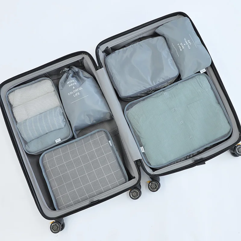 Travel storage bag fashion twill suit suitcase clothes storage bag travel underwear storage bag drawstring pocket 6 sets