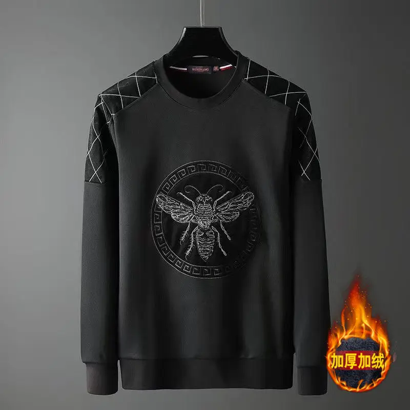 

Fall/winter vests men's high-end luxury bees plus velvet long sleeve vests fashion crew neck pullover tops