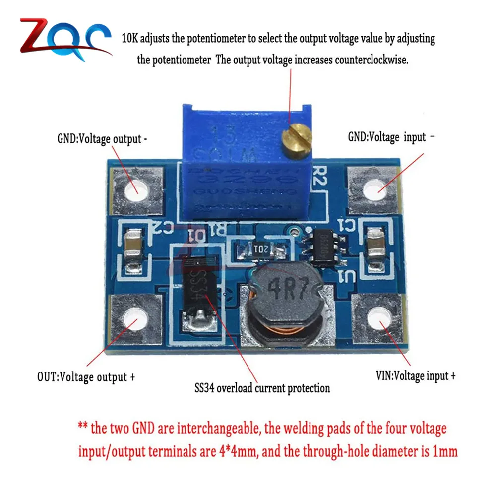 5 шт./лот SX1308 DC 2 24V 2A до 28V Step Up Модуль питания с 10K Ohm регулируемый потенциометр