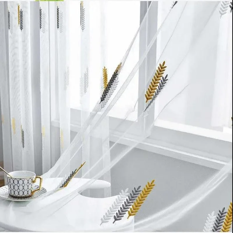 

Современная оконная занавеска с вышивкой пшеницы для спальни гостиной Тюлевая занавеска для эркера длинная кухонная занавеска украшение