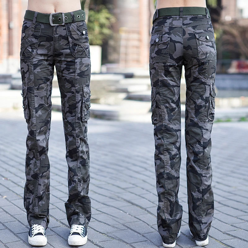 Women Workout Casual Military Camouflage Cargo Pants Overalls Ladies Straight Multi-pocket Joggers Trousers Pantalon Femme | Женская