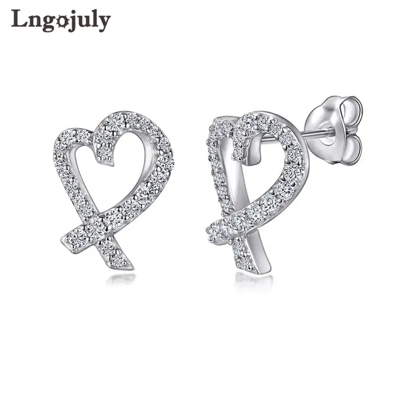 

New Women Earrings 100% 925 Sterling Silver Fine Jewelry Heart Stud Earrings For Women Girlfriend Party Silver 925 Jewelry Gifts