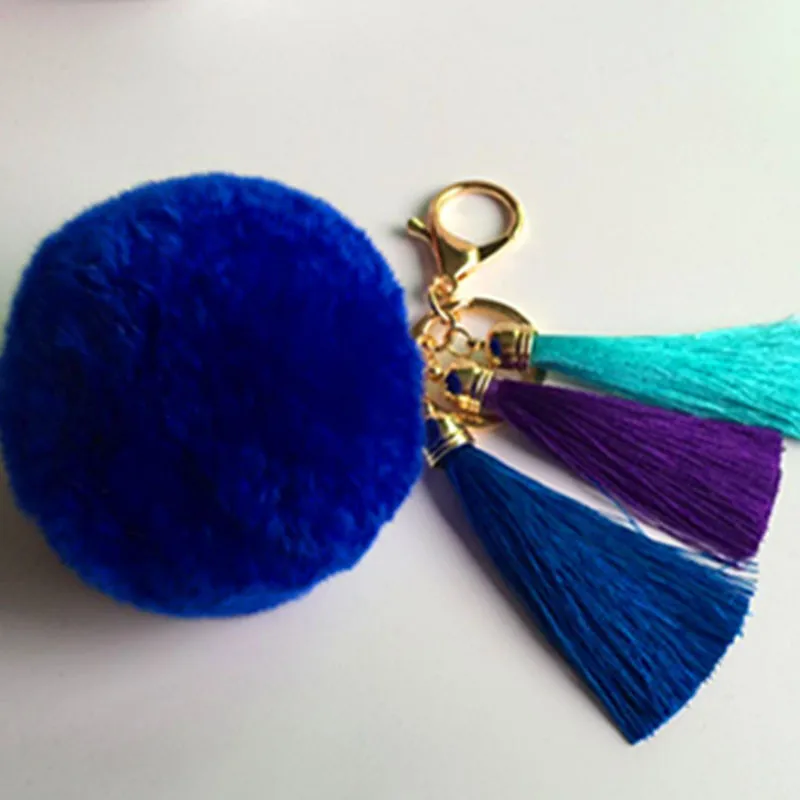 

3 Head Tassel Pendant Otter Rabbit Fur Ball Car Keychain Pendant Plush Cute Ladies Bag Buckle Replacement Key Ring