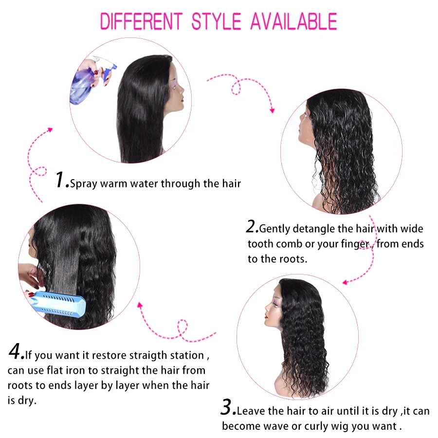 16 дюймов влажные и волнистые человеческие волосы парики прямые после влажной