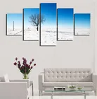 Зимний снег и сухая деревья пейзаж Hd Холст Картина из пяти частей Модульная картина стена искусство детской гостиной