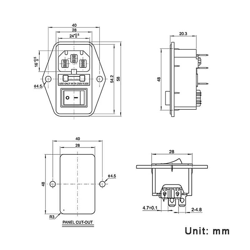 Разъем переключателя питания 250 В переменного тока освещение с держателем