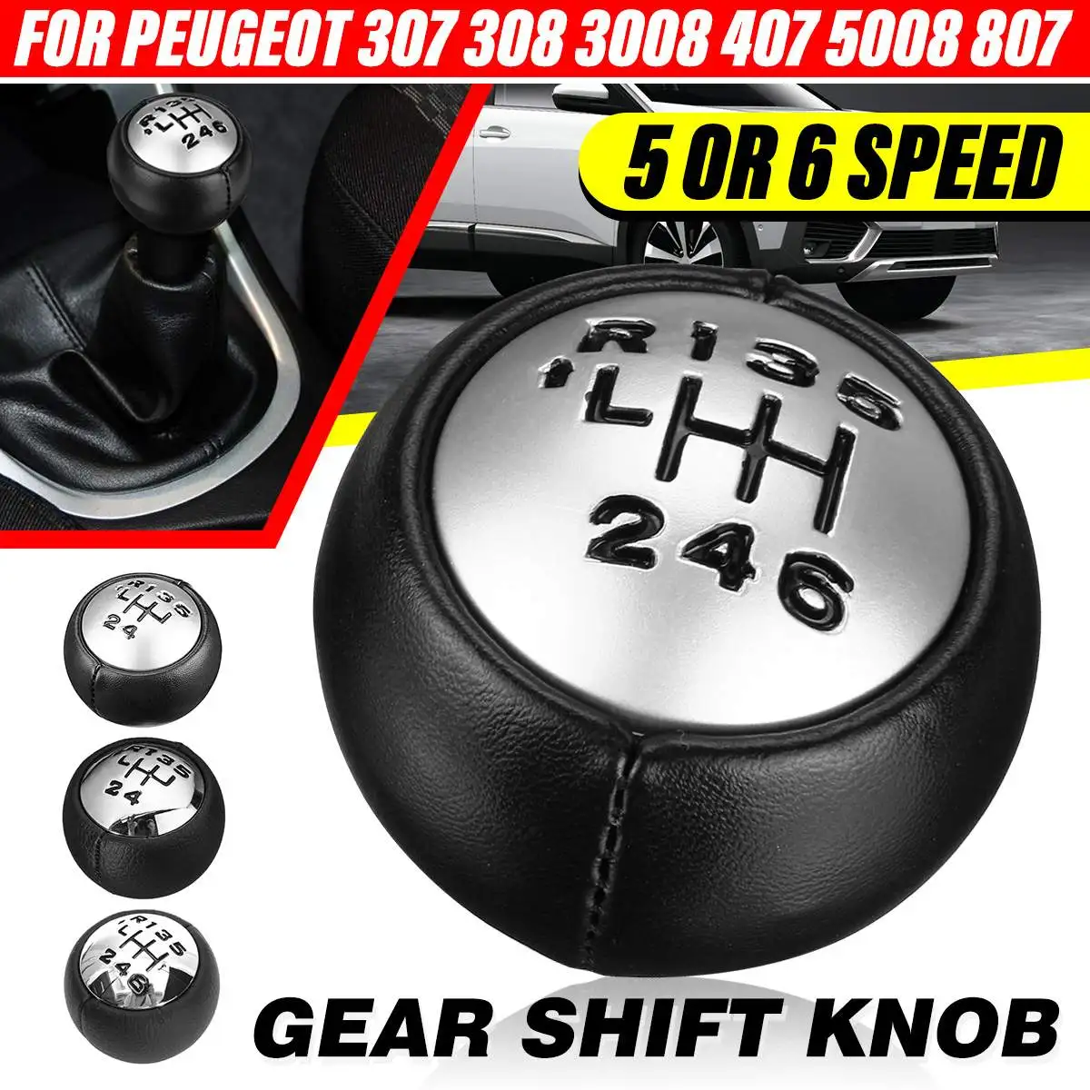 

5/6 Speed Gear Shift Knob For Peugeot 307 308 3008 407 5008 807 Partner B9 Tepee For Citroen C3 A51 C4, C4 Picasso C8 Berlingo